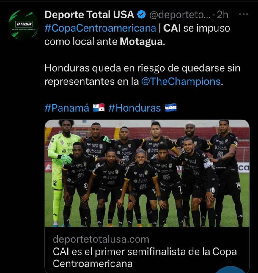 Deporte Total USA destacó la eliminación del Motagua contra el CAI. “Honduras queda en riesgo de quedarse sin representantes en la Concachampions”.