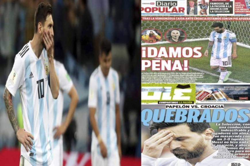 Argentina de la mano de Messi está al borde de la eliminación apenas en la fase de grupos del Mundial al ser goleada 3-0 por Croacia el jueves y hoy las portadas son duras para la Albiceleste y el crack argentino.