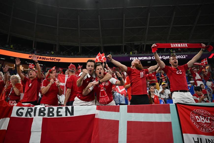 Cientos de aficionados daneses también llegaron al estadio 974 para apoyar a su selección ante Francia.