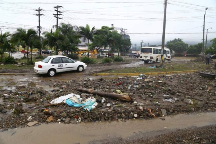 La lluvia ha arrastrado basura que impide el libre tránsito de vehículos en el bulevar del sur.