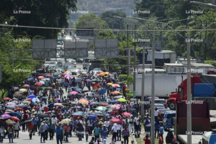 Honduras sumó este martes el sexto día de protestas en el cual se reportaron edificios tomados, paros de transporte y tomas de carretera, como parte de una convocatoria de la Plataforma por la Defensa de la Salud y la Educación. En el municipio de Tegucigalpa, departamento de Francisco Morazán, un fuerte grupo de manifestantes salió desde el bulevar Suyapa frente a las instalaciones de la Universidad Nacional Autónoma de Honduras (Unah). Un grupo de maestros y médicos se tomó la carretera a la altura del Tigre Trinidad, Santa Bárbara. A las protestas de los docentes y profesionales de la medicina se sumó un grupo de transportistas de El Progreso, Yoro, y La Lima, Cortés, zona norte de Honduras. En El Progreso también fue tomado el puente La Democracia.