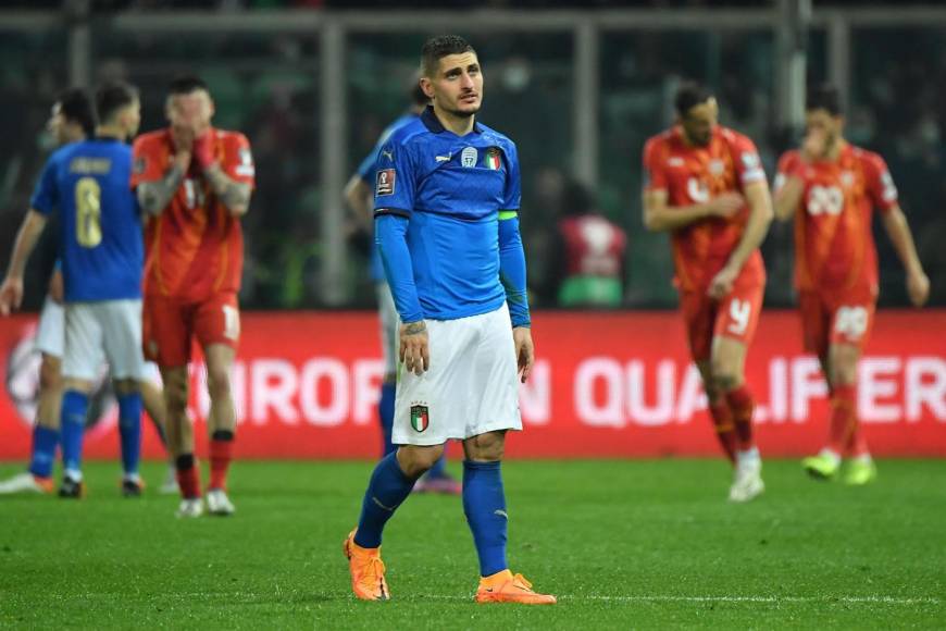 Marco Verratti se lamenta tras el gol de Macedonia del Norte en los últimos segundos del partido en Palermo.