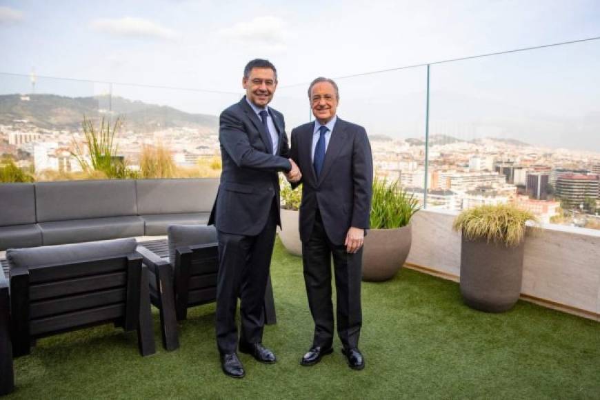 En la comida de directivas en el hotel, los presidentes del Barcelona, Josep Maria Bartomeu, y el del Real Madrid, Florentino Pérez, se estrecharon la mano antes del clásico.