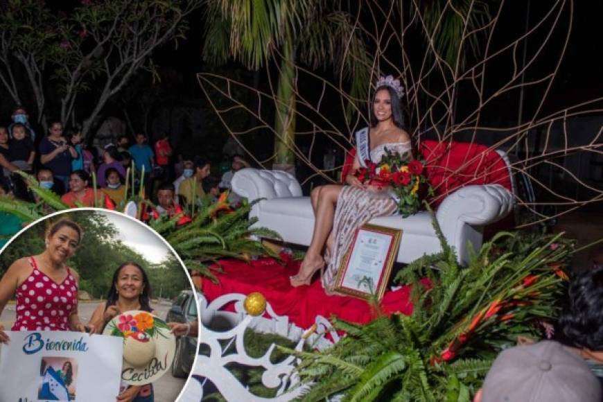 Miss Honduras Universo, Cecilia Rossell, fue recibida con caravana y pancartas de bienvenida en su natal Copán Ruinas. Fotos: Londin Velásquez<br/>