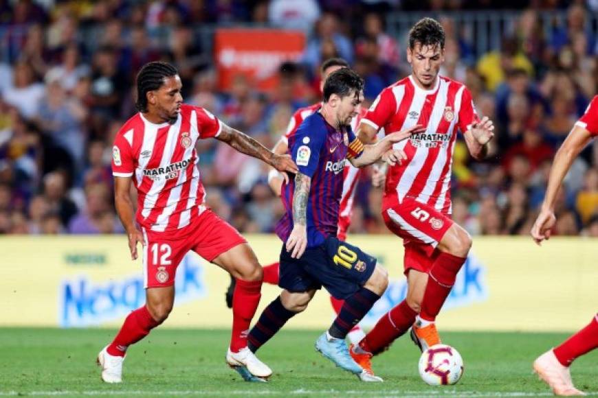 Messi fue marcado por los zagueros del Girona y luego de su gol no pudo hacerse presente en el resultado.
