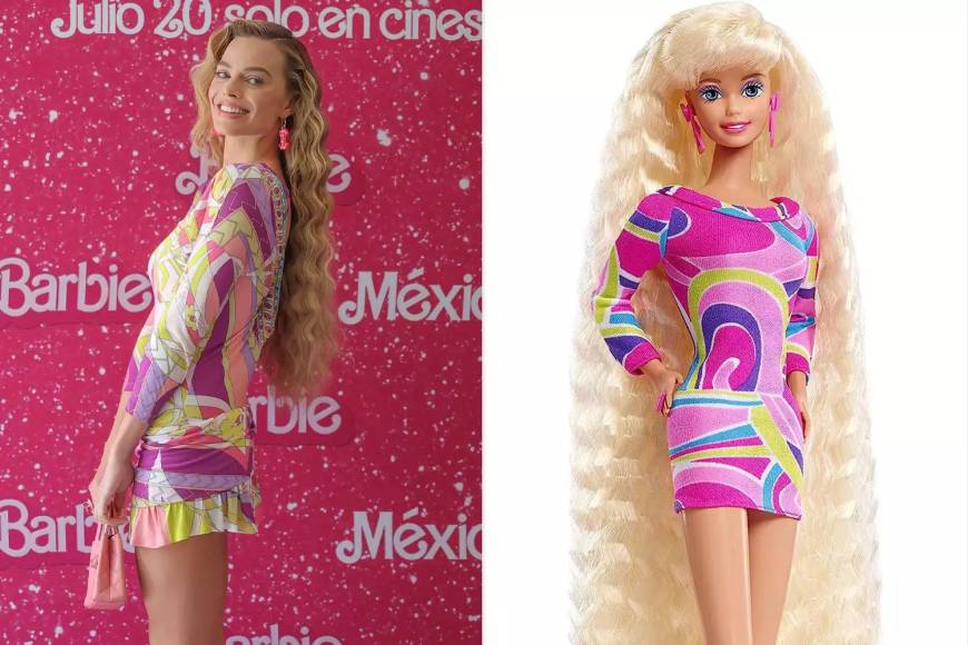 En su segunda aparición en la Ciudad de México, incluso se rizó el cabello para que coincidiera con la estética de Totally Hair Barbie, de 1992. Completó su divertido peinado y su impecable vestido de Pucci con llamativos aretes rosados con el logo de Chanel.