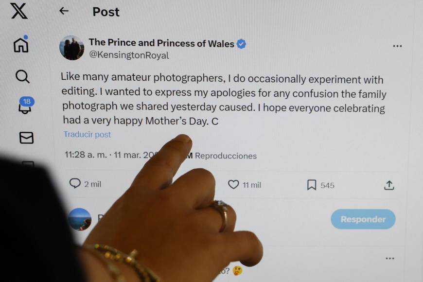 Una fuente próxima a la realeza señaló a la agencia británica PA que la <b>princesa</b> realizó “algunos ajustes menores” en la foto. 