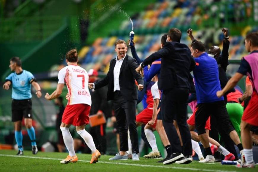 La locura del técnico del RB Leipzig, Julian Nagelsmann, celebrando la clasificación a semifinales de la Champions League.