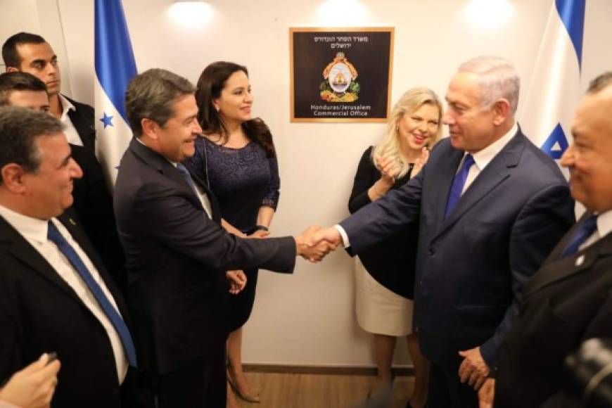 "El primer ministro Benjamín Netanyahu agradeció a Juan Orlando Hernández por la apertura de la oficina comercial en Jerusalén."