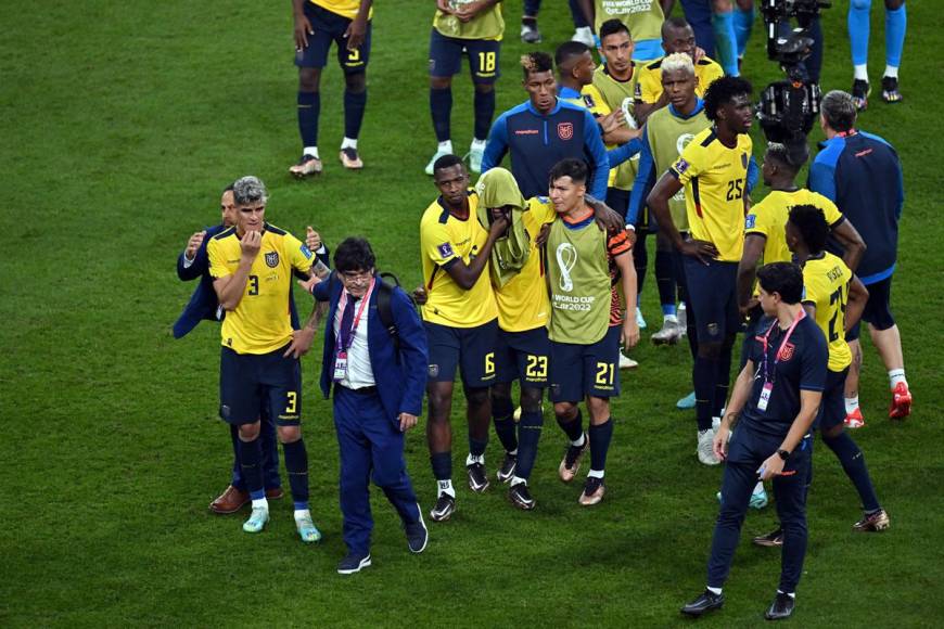 Los jugadores se la Selección de Ecuador rompieron a llorar sobre el césped del estadio Internacional Khalifa de Al Rayyan tras la eliminación.