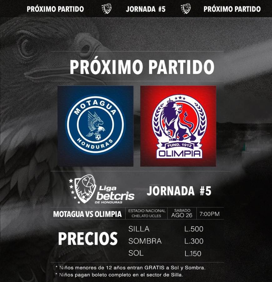 Precios para el partido entre Motagua y Olimpia por la fecha 5.