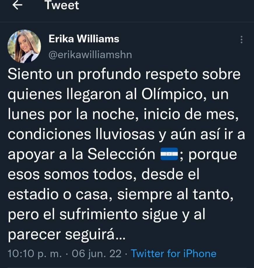 Erika Williams y sy punto de vista tras la caída de Honduras en el estadio Olímpico.