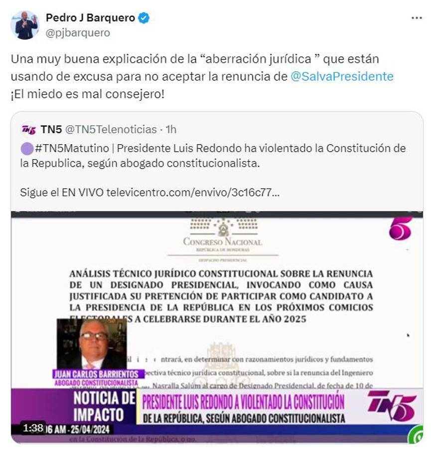 Pedro Barquero, dirigente del PSH, también se pronunció ante lo acontecido anoche en el Legislativo. 
