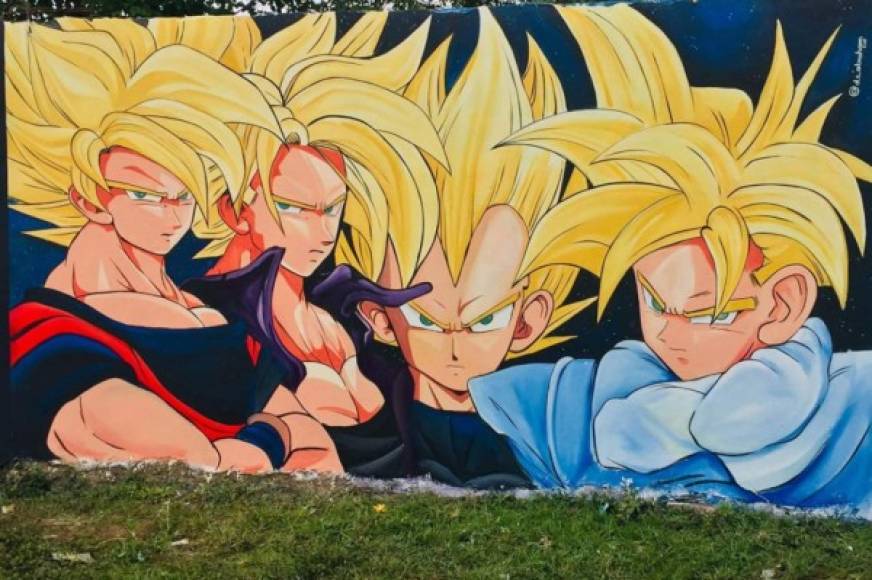 Denis Abraham ya ha pintado otros murales en el centro de La Ceiba. Su arte va desde personajes de anime como este de Dragon Ball.