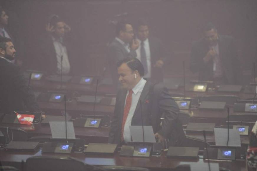 Muchos diputados comenzaron a toser y otros tuvieron que darse aire con hojas de papel, pañuelos y otros objetos.