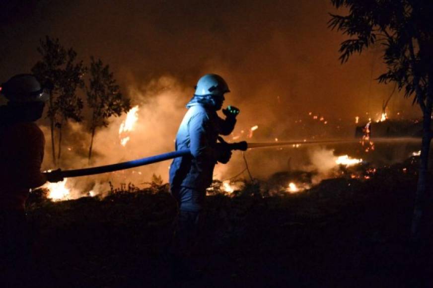 Un bombero trabaja para apagar el fuego en el sector montañoso de El Hatillo.