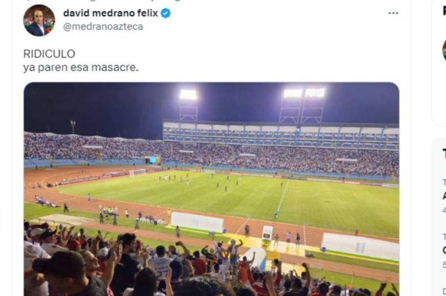 El periodista David Medrano de TV Azteca estuvo en San Pedro Sula y se indignó al ver el accionar del Atlas: “Ridículo. Ya paren esa masacre”, señaló.
