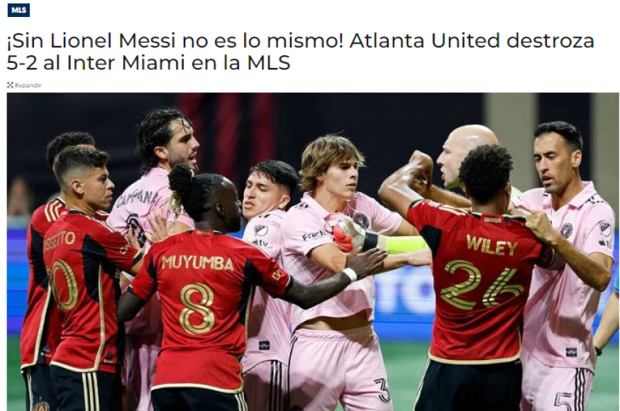 Fox Sports: “¡Sin Lionel Messi no es lo mismo! Atlanta United destroza 5-2 al Inter Miami en la MLS”.