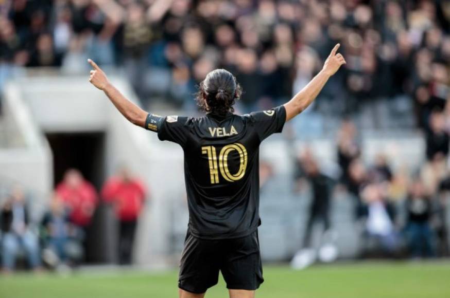 LOS ANGELES, CA - MARCH 01: Carlos Vela #10 of LAFC scores a goal and celebrates during a game between Inter Miami CF and Los Angeles FC at Banc of California Stadium on March 01, 2020 in Los Angeles, California. (Photo by Michael Janosz/ISI Photos/Getty Images)