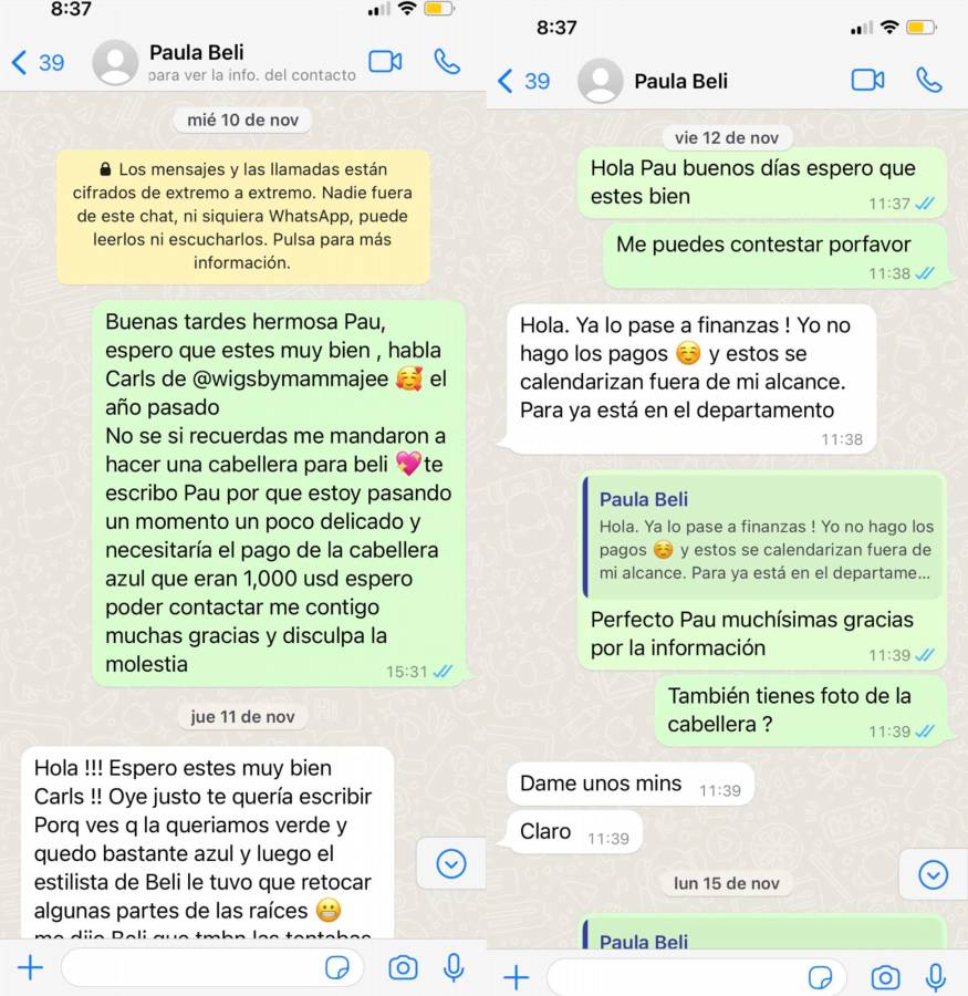 Los chats que compartió Carls en su cuenta de Twitter.