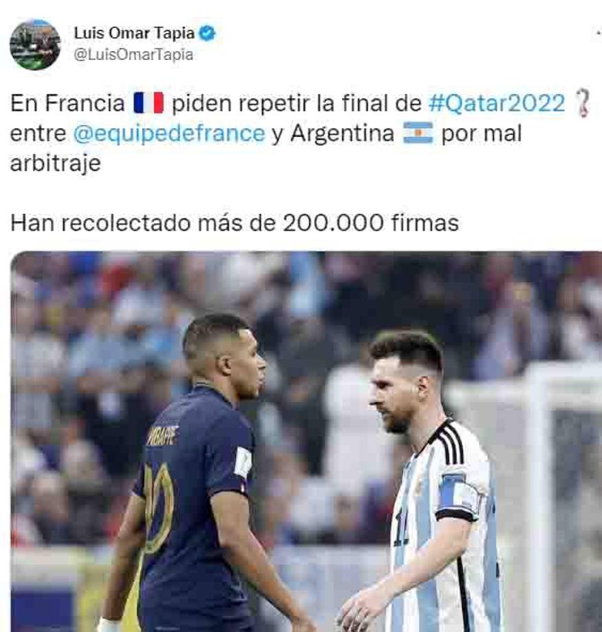 El periodista Luis Omar Tapia compartió la noticia.