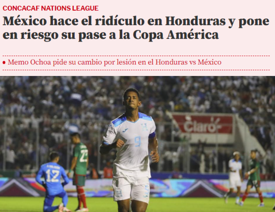 Mundo Deportivo de España: “México hace el ridículo en Honduras y pone en riesgo su pase a la Copa América”.