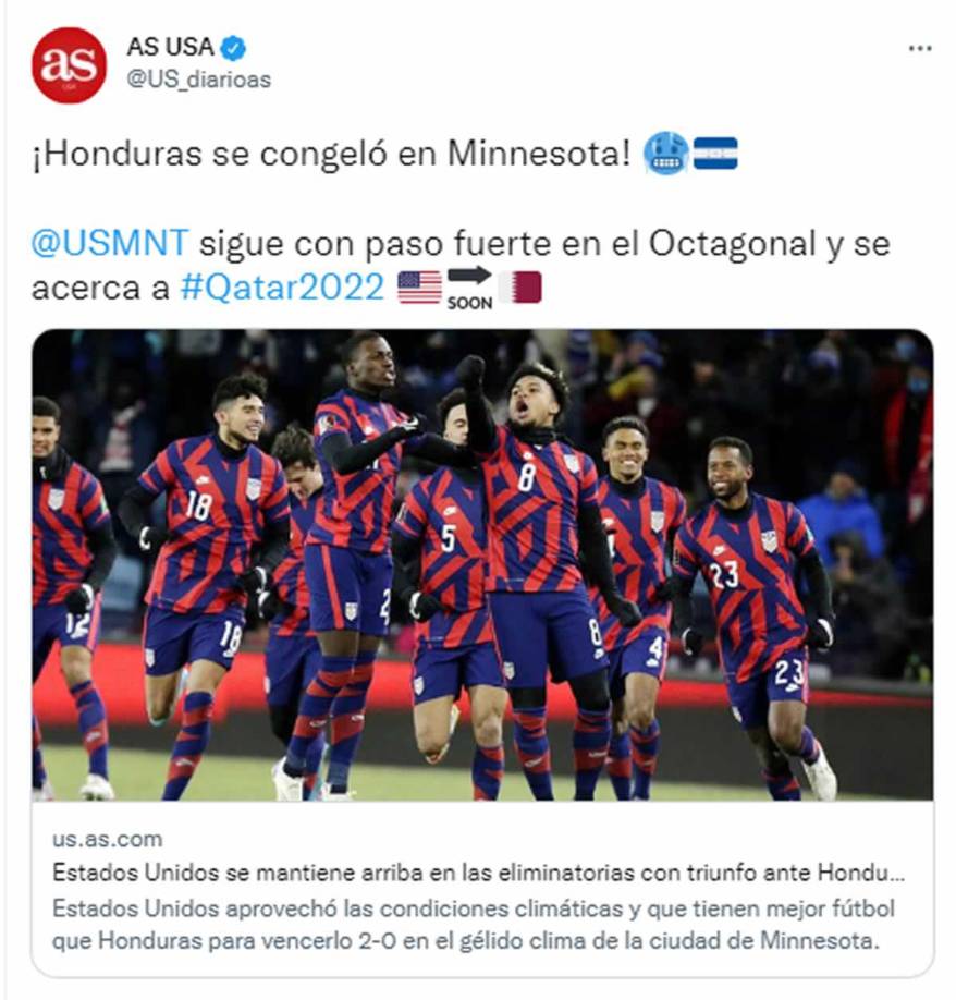 Diario As de España - “¡Honduras se congeló en Minnesota!” “Estados Unidos sigue con paso fuerte en el Octagonal y se acerca a Qatar 2022”.