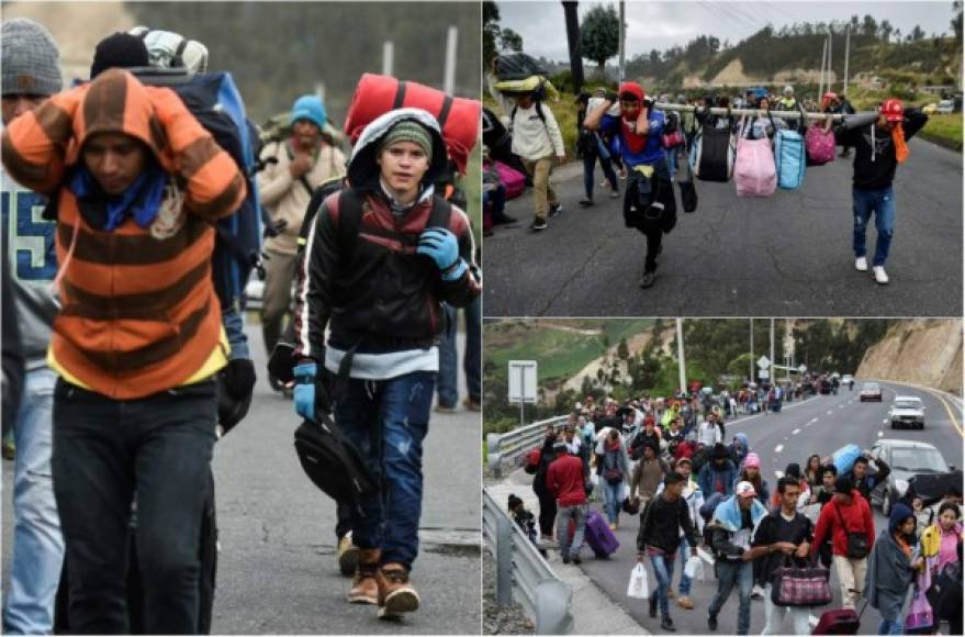 Cientos de venezolanos desafiaron la disposición ecuatoriana de presentar pasaporte para ingresar en el país y emprendieron un largo viaje a pie o en camiones en medio de un intenso frío con la mirada puesta en Perú.