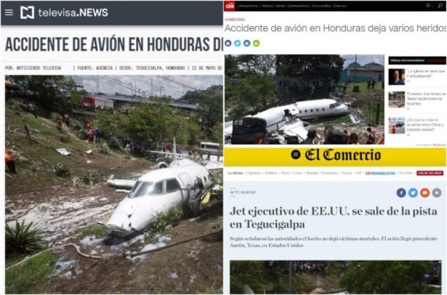 Medios Internacionales destacan el accidente de un avión jet ejecutivo con matrícula de Estados Unidos, en el Aeropuerto Internacional de Toncontín de Honduras, y que dejó al menos seis personas heridas.