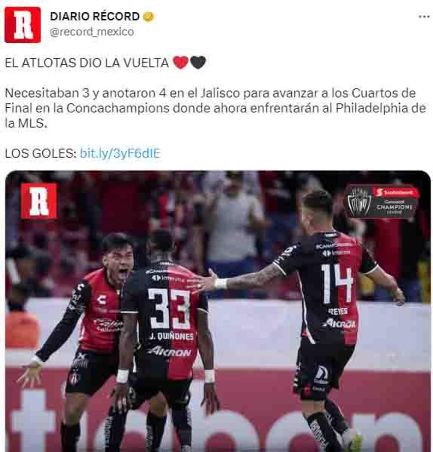 Diario Récord de México: “El Atlotas dio la vuelta. Necesitaban 3 y anotaron 4 en el Jalisco.”