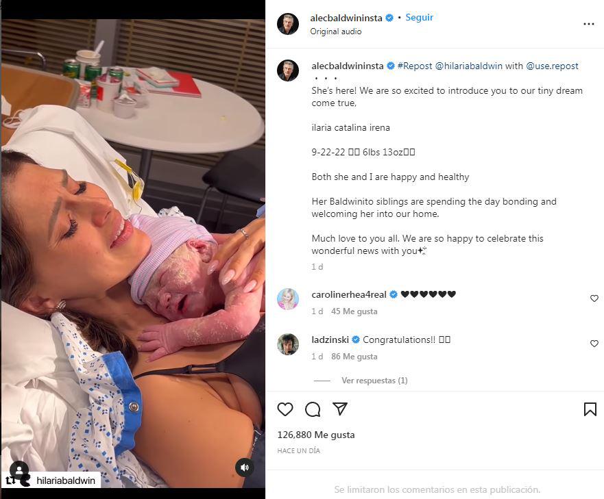 El actor Alec Baldwin le da la bienvenida a su octavo hijo