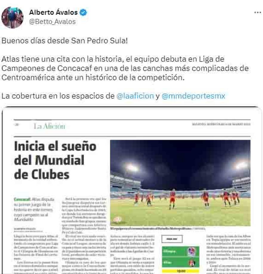 El periodista mexicano Alberto Ávalos se encuentra en SPS por el partido y señala que Atlas tiene un cita con la historia. 