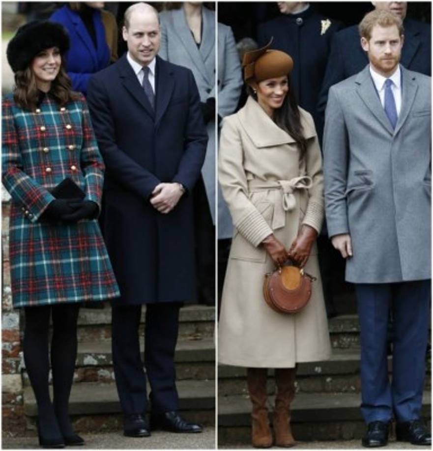 Meghan Markle lució un abrigo de la casa de moda canadiense Sentaler, mientras que Kate, con cinco meses de embarazo, la emparejaba con un abrigo Miu Miu.