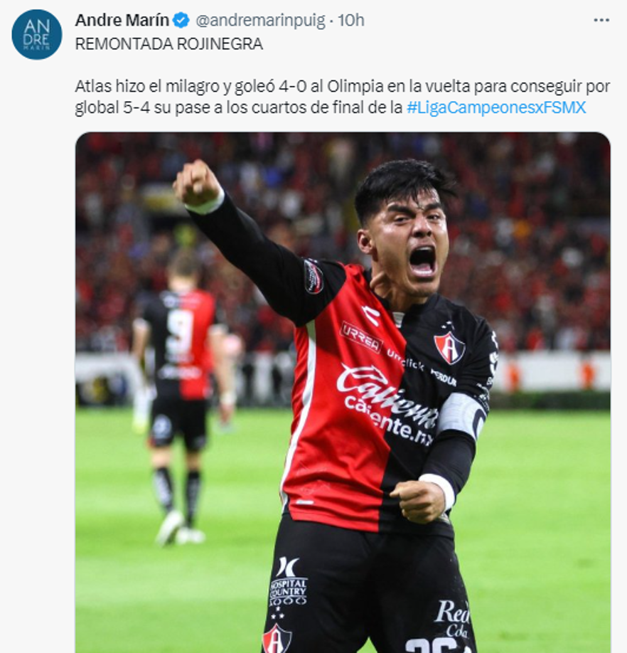 Uno se burla de Olimpia: Famosos reaccionan tras remontada de Atlas