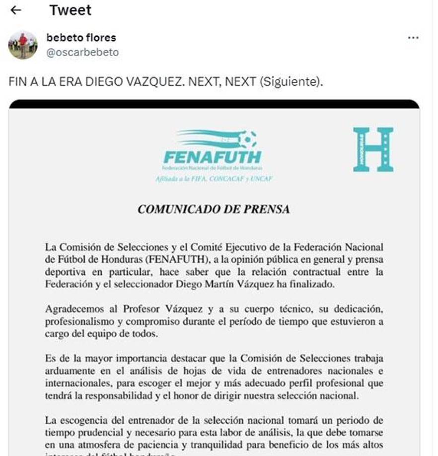 Bebeto Flores: “Fin a la era Diego Vázquez. Nex, Next.”