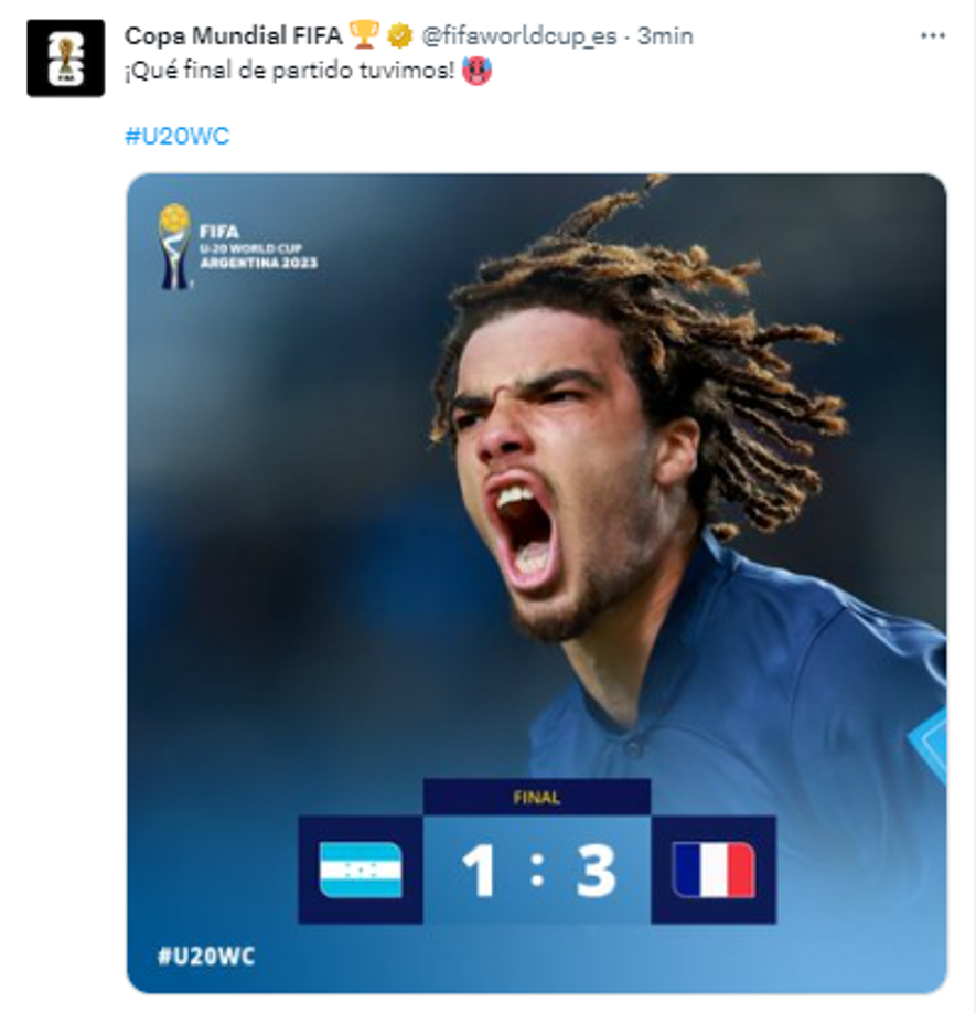 Así publicó la FIFA la victoria de Francia sobre Honduras.