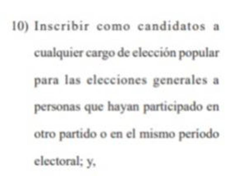 Captura de pantalla al numeral 10 del artículo 115 de la Ley Electoral.