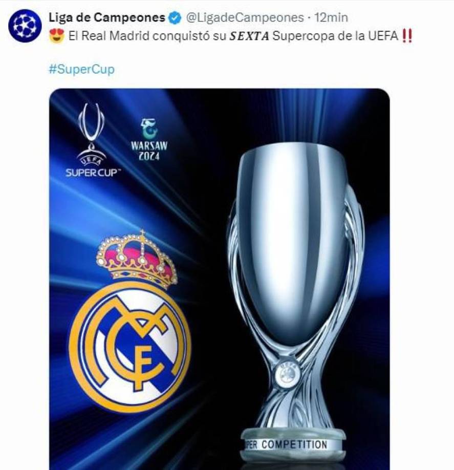 El sitio oficial de la Liga de Campeones de Europa felicitó al Madrid.