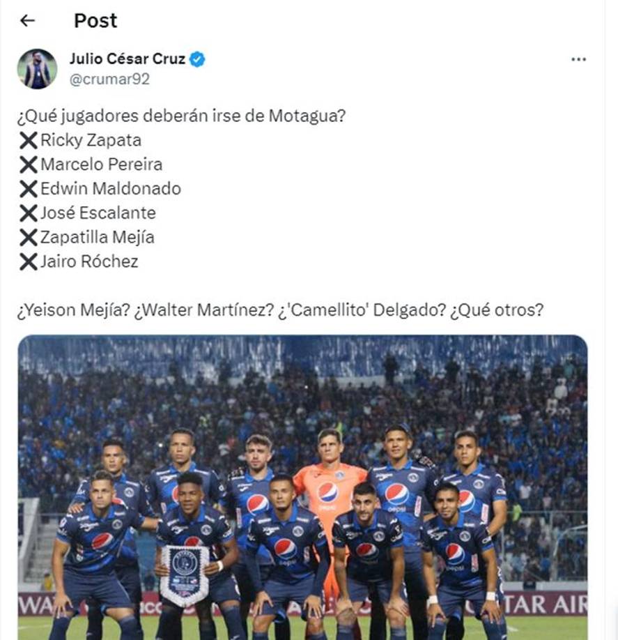 Julio Cruz dio un listado de futbolistas que considera deberían de marcharse del Motagua.