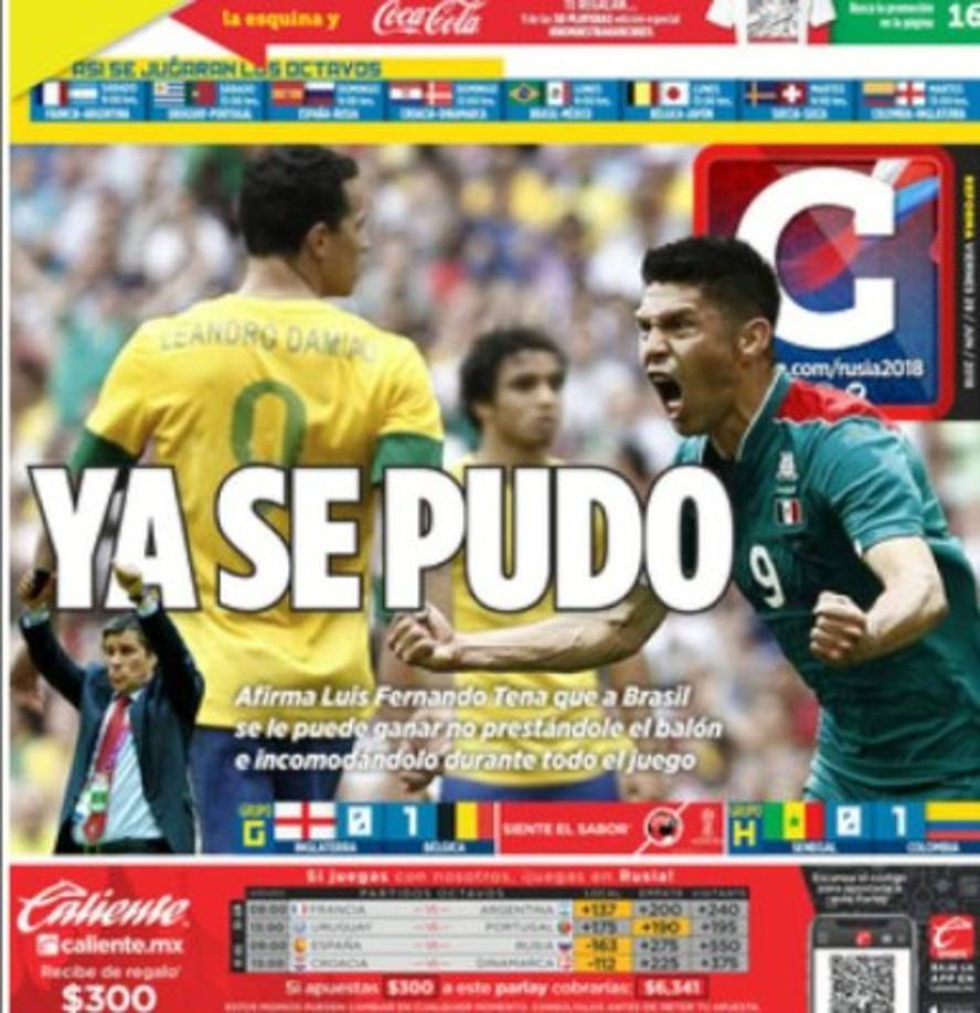 México se enfrentará a Brasil en octavos de final y los medios aztecas confían en la hazaña de su equipo.