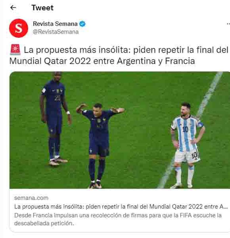 Otros señalan de insólita la propuesta de los franceses de repetir la final del Mundial.