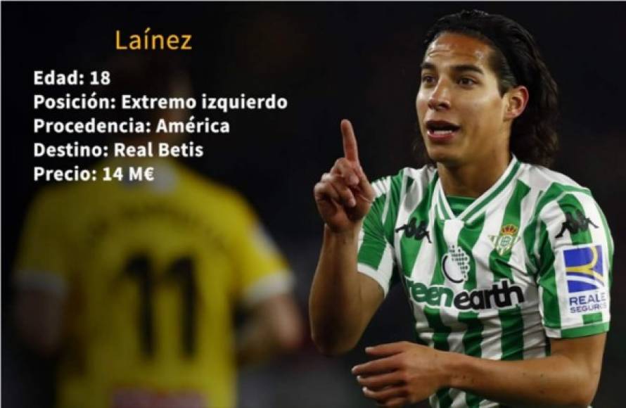 13 - El mexicano Diego Lainez, del América al Betis por 14 millones de euros.