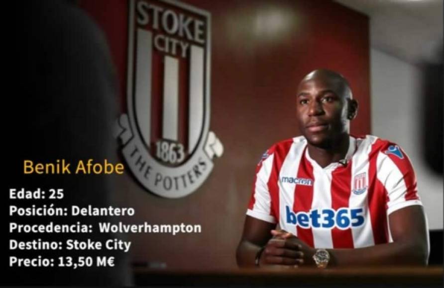 15 - El inglés Benik Afobe, del Wolverhampton al Stoke City por 13,50 millones de euros.