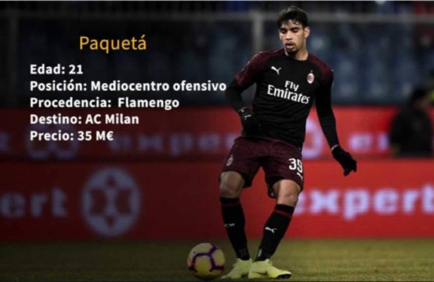 4 - El brasileño Lucas Paquetá, del Flamengo al AC Milan por 35 millones de euros.
