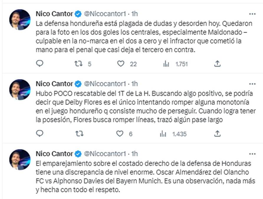 Nico Cantor dejó su opinión por la derrota de la Selección de Honduras contra Canadá.