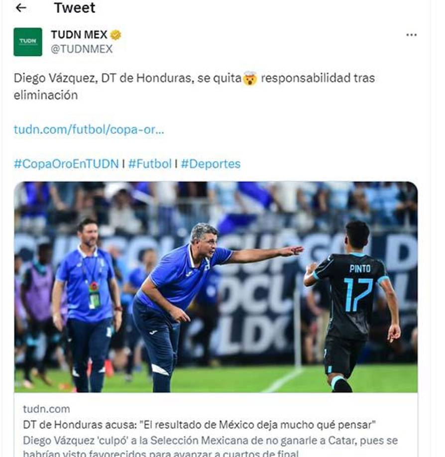 TUDN de México sobre las palabras de Diego Vázquez.