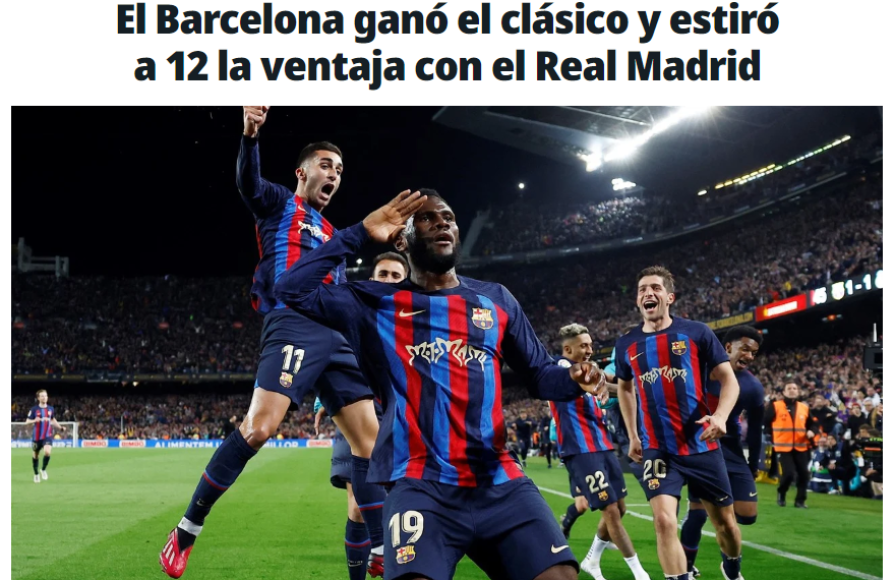 Diario Olé de Argentina: “El Barcelona ganó el clásico y estiró a 12 la ventaja con el Real Madrid”