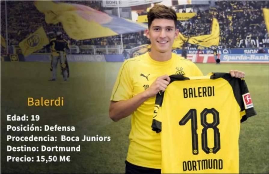 12 - El argentino Leonardo Balerdi, de Boca Juniors al Borussia Dortmund por 15,50 millones de euros.