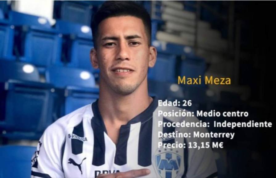 17 - El argentino Maximiliano Meza, de Indepentiente de Avellaneda al Monterrey por 13,15 millones de euros.