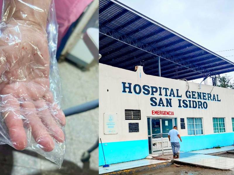 Enfermeras del hospital San Isidro recurren a bolsas plásticas como sustituto de guantes debido al desabastecimiento que mantiene al centro en situación de calamidad doméstica.